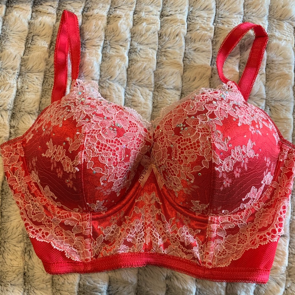 Victoria’s Secret red lace sequin bra and bustier